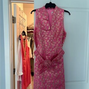 Lilly Pulitzer Sleeveless Pink Floral Jacquard Dress with Bow